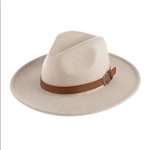Cream Fedora Hat with Brown Band